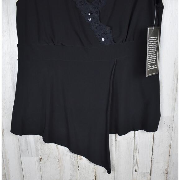 Vintage black sequin & lace trimmed sleeveless tank top blouse sz medium petite - Picture 3 of 7